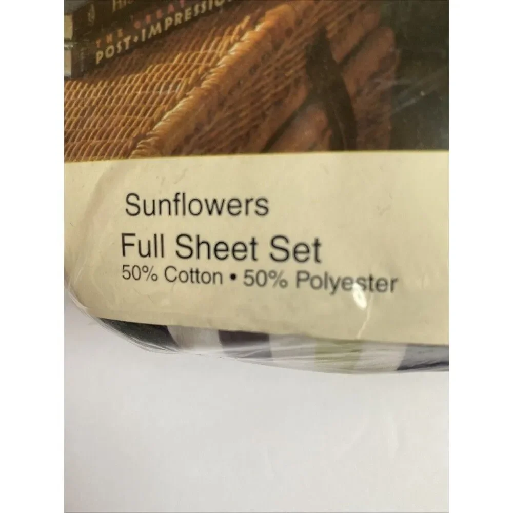 DreamStyles BY BIBB 4-Piece Full Sheet Set Striped ,Sunflowers NEW Vintage